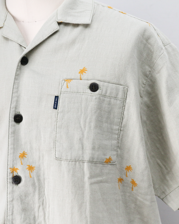 TURN ME ON Palm Tree Cotton Gauze Open collar Shirt Green