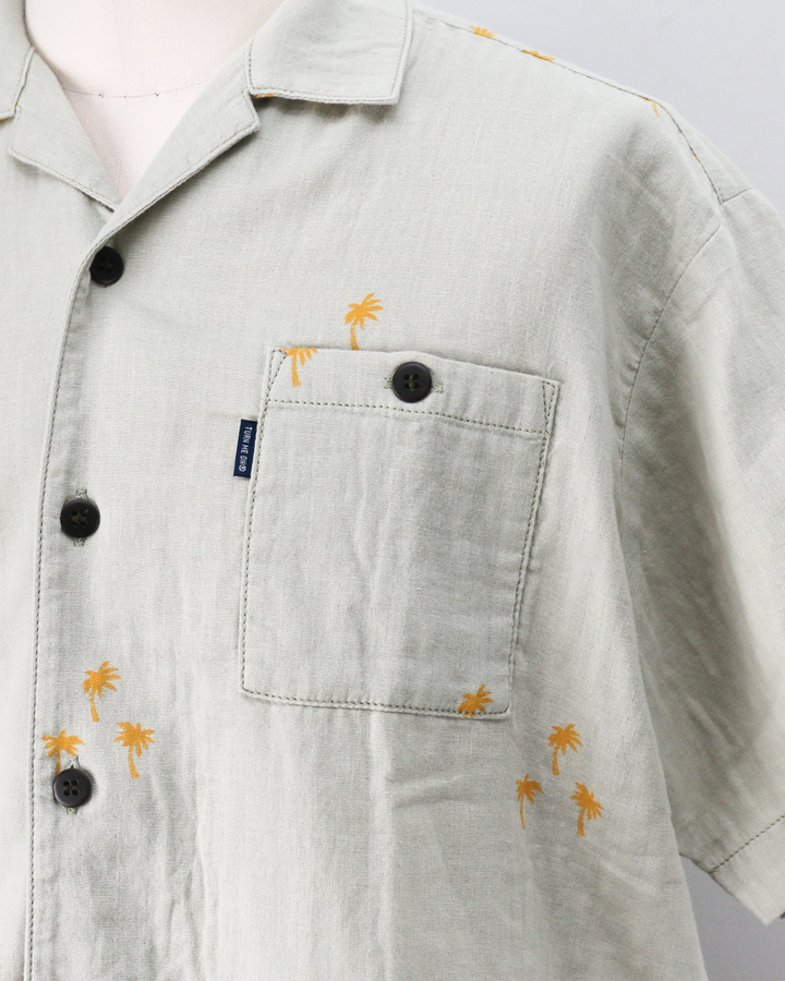 TURN ME ON Palm Tree Cotton Gauze Open collar Shirt Green