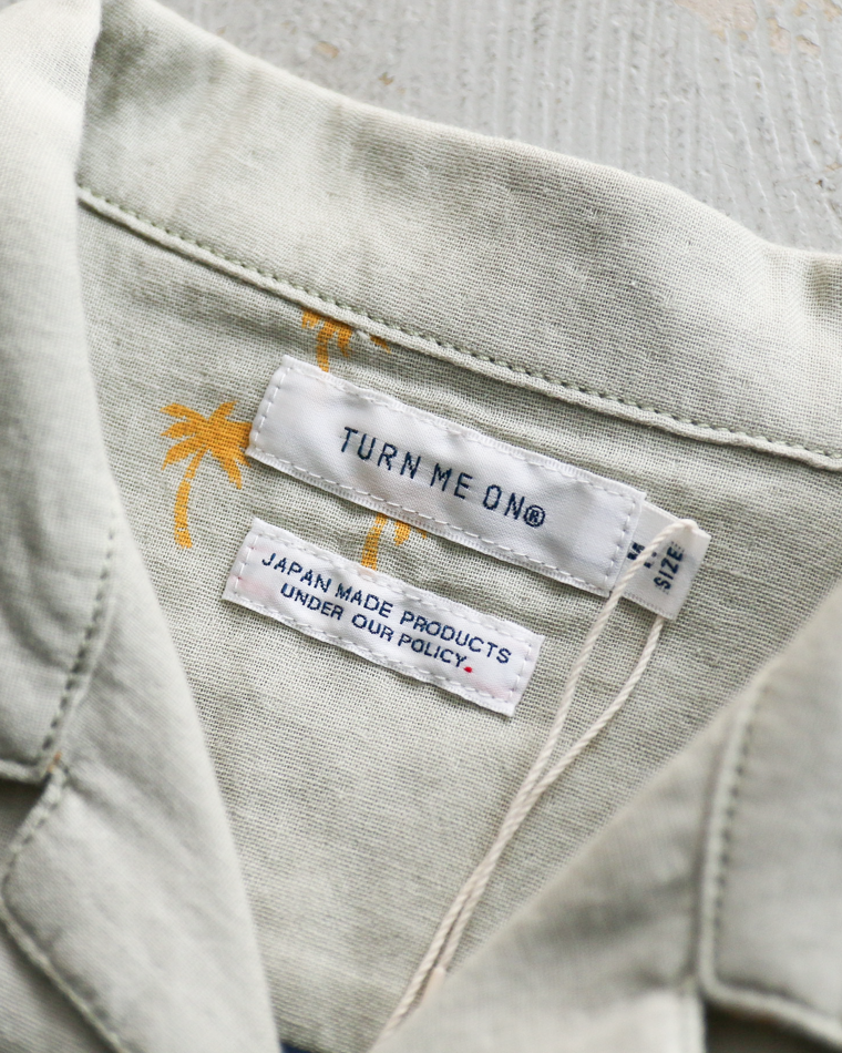 TURN ME ON Palm Tree Cotton Gauze Open collar Shirt Green