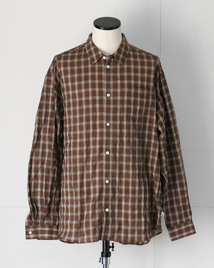 MASTER&amp;CO マスターアンドコー SHIRRING GRAPH CHECK WIDE PLAIN SHIRT Brown