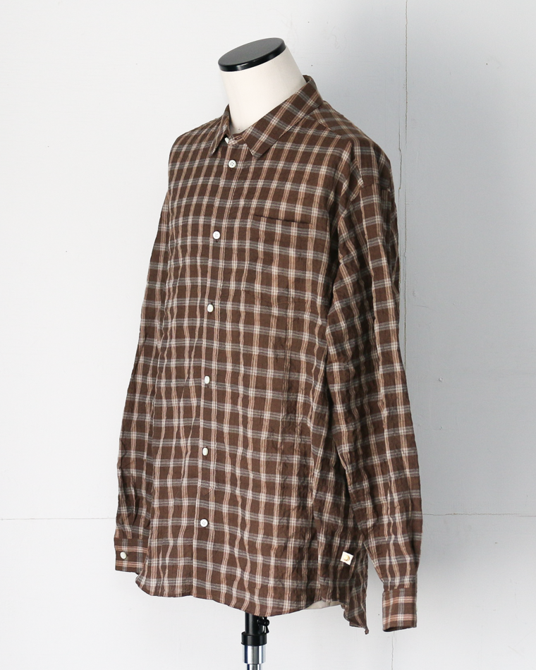 MASTER&amp;CO マスターアンドコー SHIRRING GRAPH CHECK WIDE PLAIN SHIRT Brown