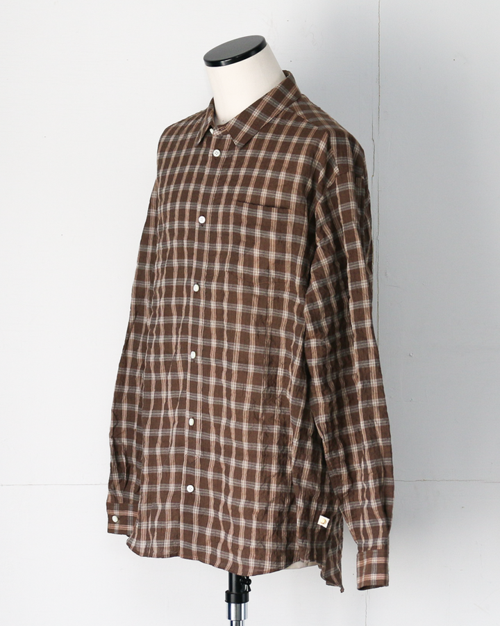 MASTER&amp;CO マスターアンドコー SHIRRING GRAPH CHECK WIDE PLAIN SHIRT Brown