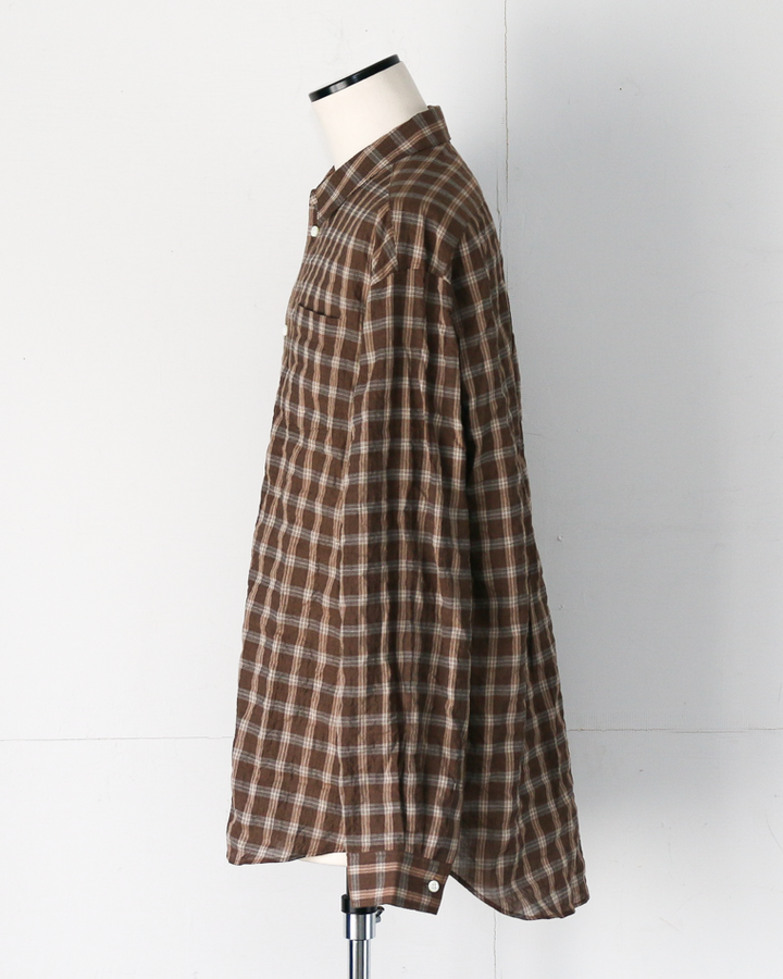 MASTER&amp;CO マスターアンドコー SHIRRING GRAPH CHECK WIDE PLAIN SHIRT Brown