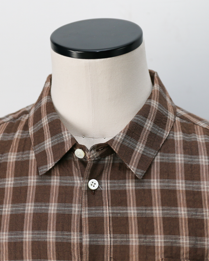 MASTER&amp;CO マスターアンドコー SHIRRING GRAPH CHECK WIDE PLAIN SHIRT Brown