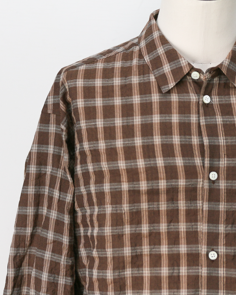 MASTER&amp;CO マスターアンドコー SHIRRING GRAPH CHECK WIDE PLAIN SHIRT Brown