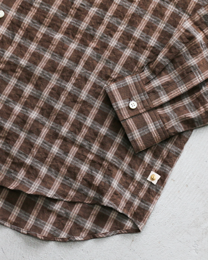 MASTER&amp;CO マスターアンドコー SHIRRING GRAPH CHECK WIDE PLAIN SHIRT Brown