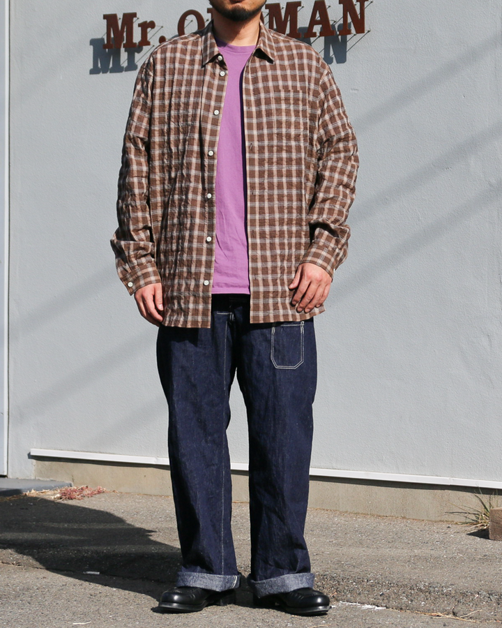 MASTER&amp;CO マスターアンドコー SHIRRING GRAPH CHECK WIDE PLAIN SHIRT Brown