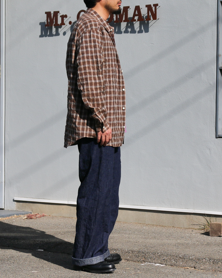 MASTER&amp;CO マスターアンドコー SHIRRING GRAPH CHECK WIDE PLAIN SHIRT Brown