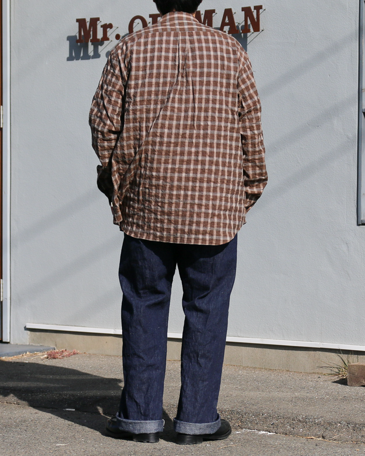 MASTER&amp;CO マスターアンドコー SHIRRING GRAPH CHECK WIDE PLAIN SHIRT Brown