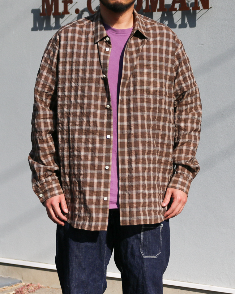 MASTER&amp;CO マスターアンドコー SHIRRING GRAPH CHECK WIDE PLAIN SHIRT Brown