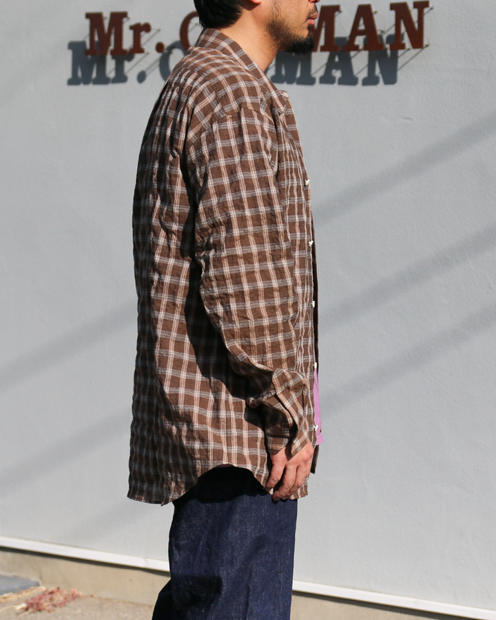 MASTER&amp;CO マスターアンドコー SHIRRING GRAPH CHECK WIDE PLAIN SHIRT Brown