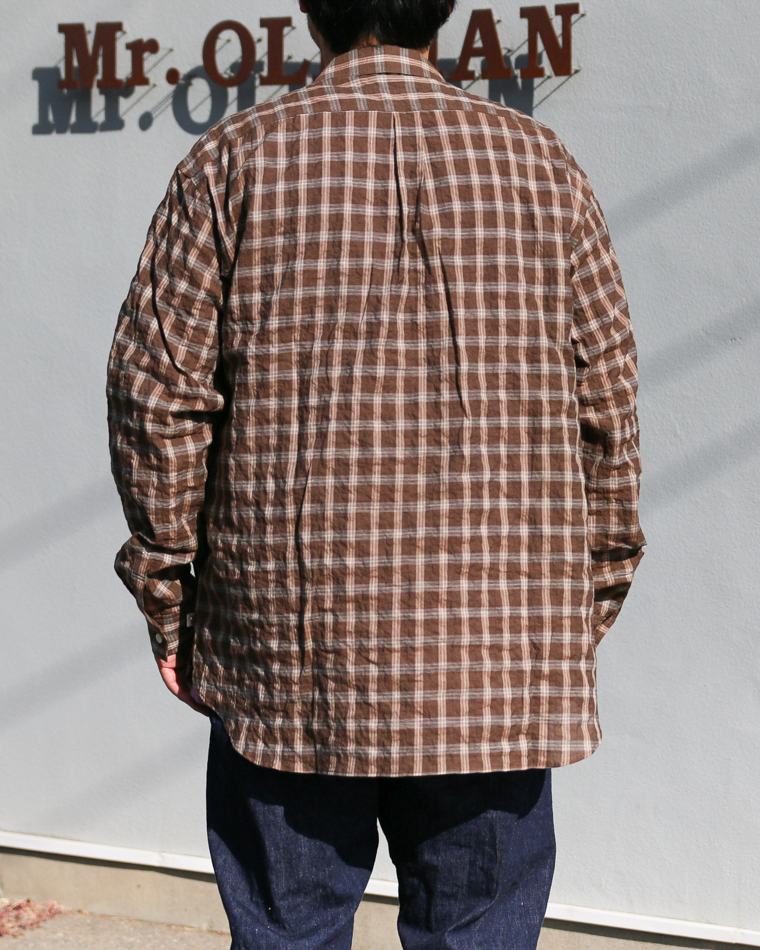 MASTER&amp;CO マスターアンドコー SHIRRING GRAPH CHECK WIDE PLAIN SHIRT Brown