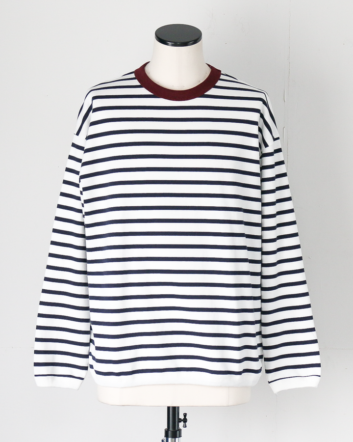 melple メイプル The American Ringer Tee, Wine×Natural Border