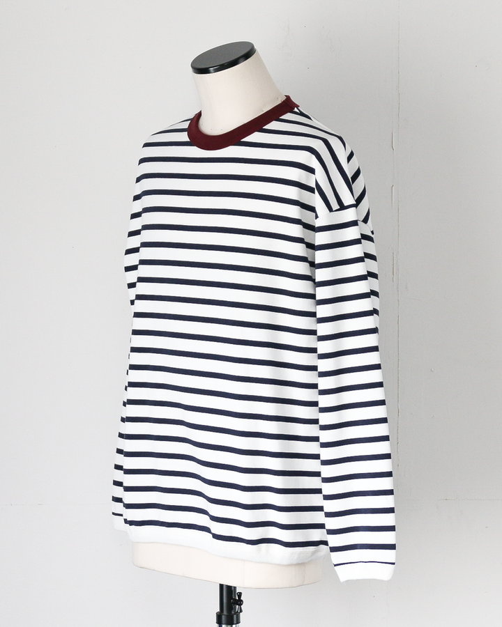 melple メイプル The American Ringer Tee, Wine×Natural Border