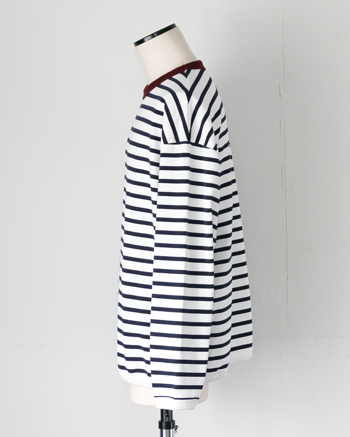 melple メイプル The American Ringer Tee, Wine×Natural Border
