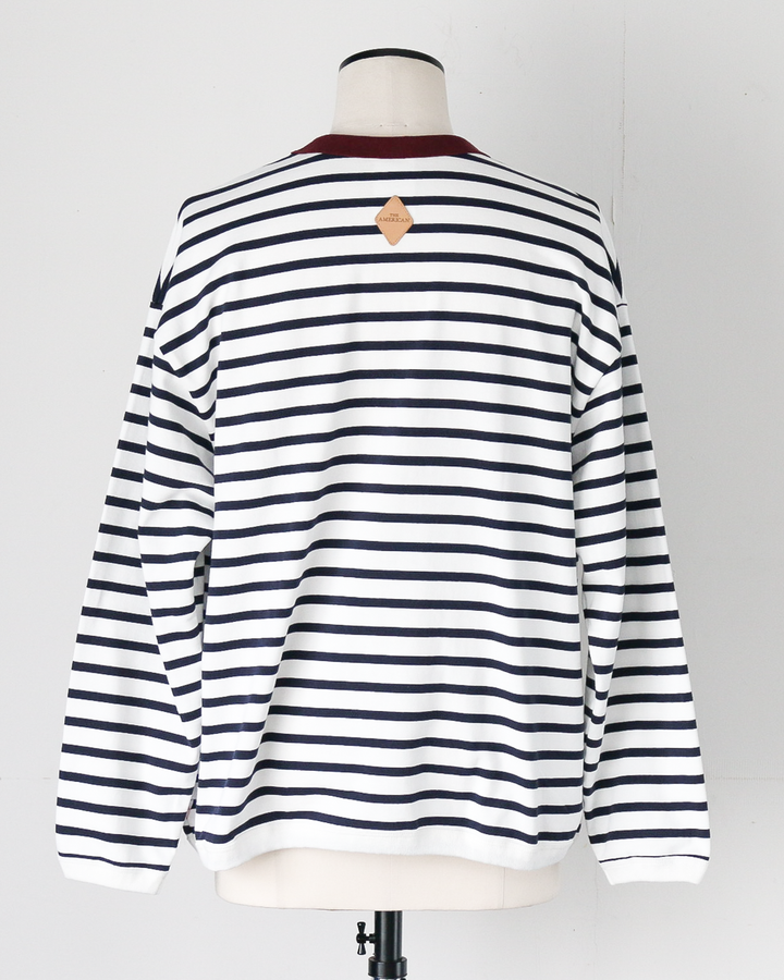 melple メイプル The American Ringer Tee, Wine×Natural Border