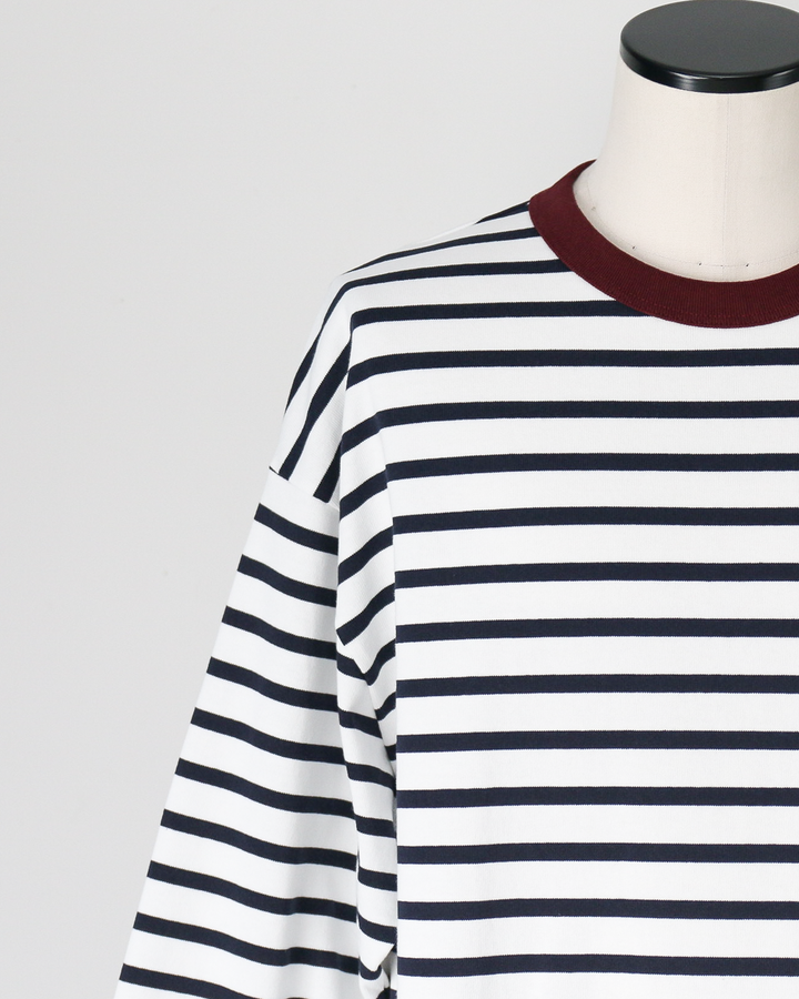 melple メイプル The American Ringer Tee, Wine×Natural Border