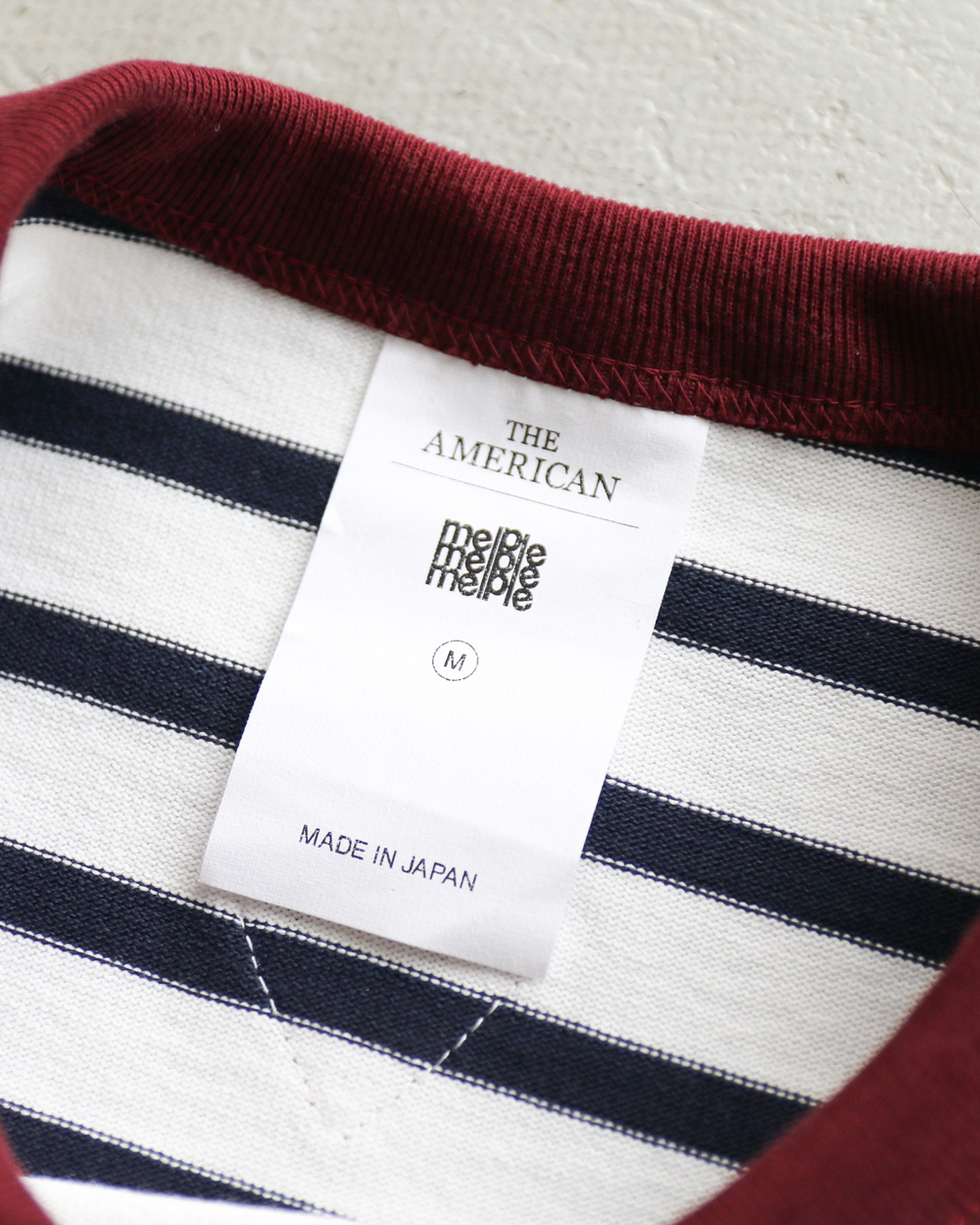 melple メイプル The American Ringer Tee, Wine×Natural Border