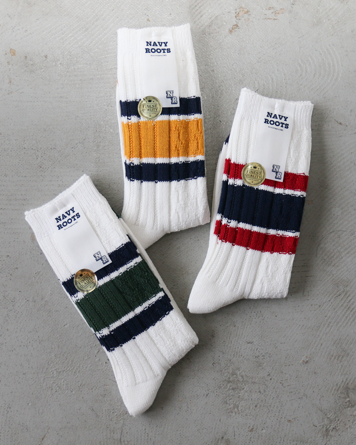 NAVY ROOTS ネイビールーツ Cable Border Socks