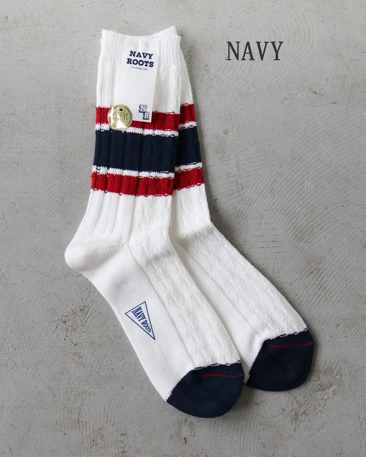 NAVY ROOTS ネイビールーツ Cable Border Socks