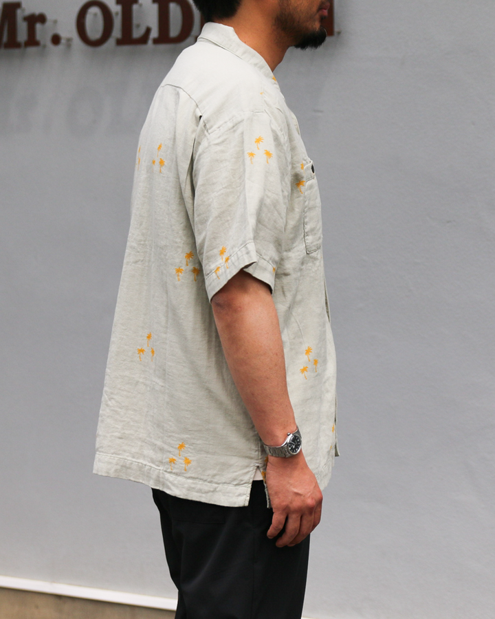 TURN ME ON Palm Tree Cotton Gauze Open collar Shirt Green