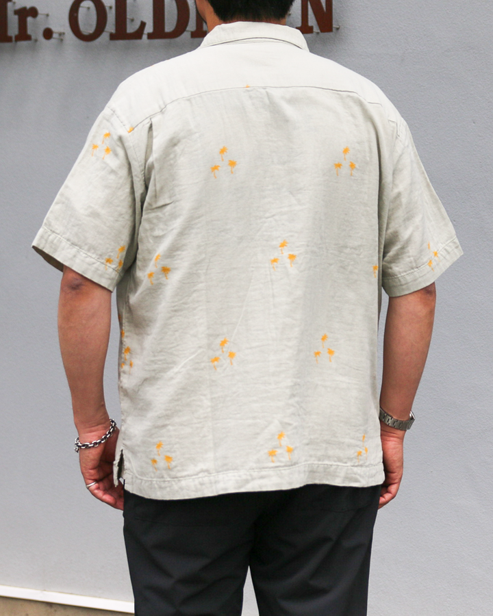 TURN ME ON Palm Tree Cotton Gauze Open collar Shirt Green