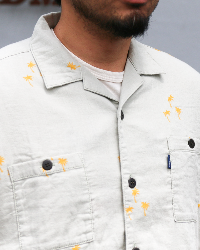TURN ME ON Palm Tree Cotton Gauze Open collar Shirt Green