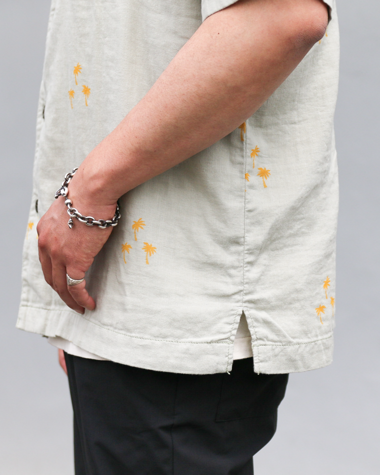 TURN ME ON Palm Tree Cotton Gauze Open collar Shirt Green