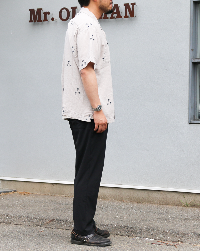 TURN ME ON Palm Tree Cotton Gauze Open collar Shirt Gray
