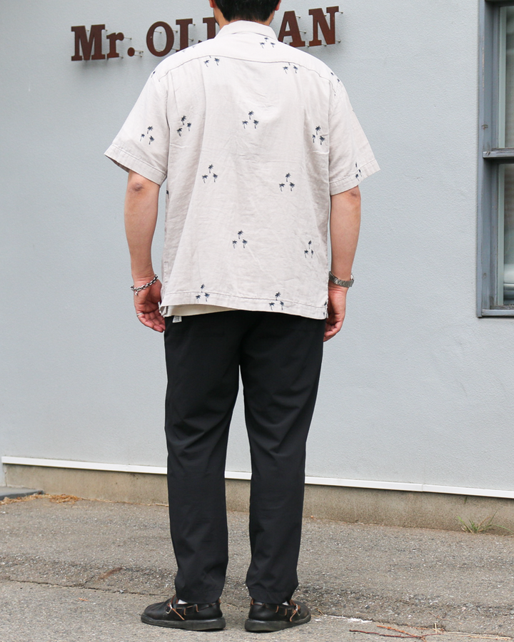 TURN ME ON Palm Tree Cotton Gauze Open collar Shirt Gray