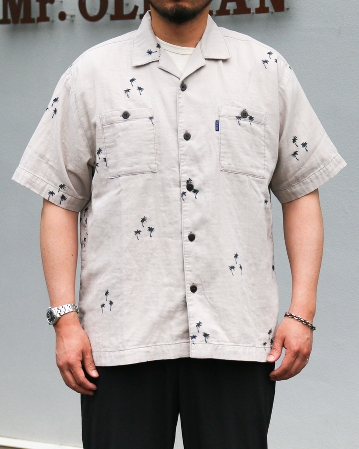 TURN ME ON Palm Tree Cotton Gauze Open collar Shirt Gray