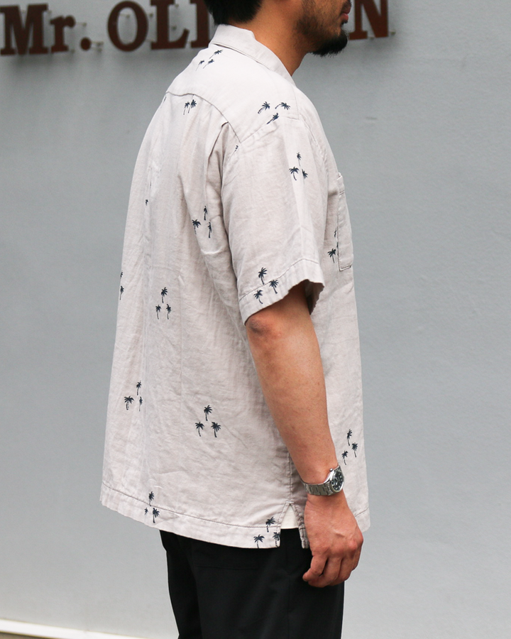 TURN ME ON Palm Tree Cotton Gauze Open collar Shirt Gray