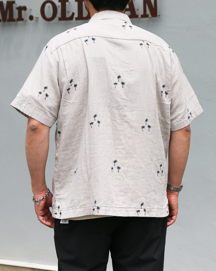 TURN ME ON Palm Tree Cotton Gauze Open collar Shirt Gray