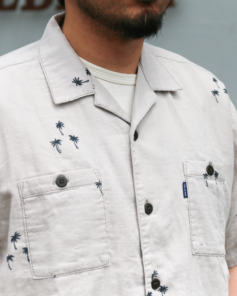 TURN ME ON Palm Tree Cotton Gauze Open collar Shirt Gray