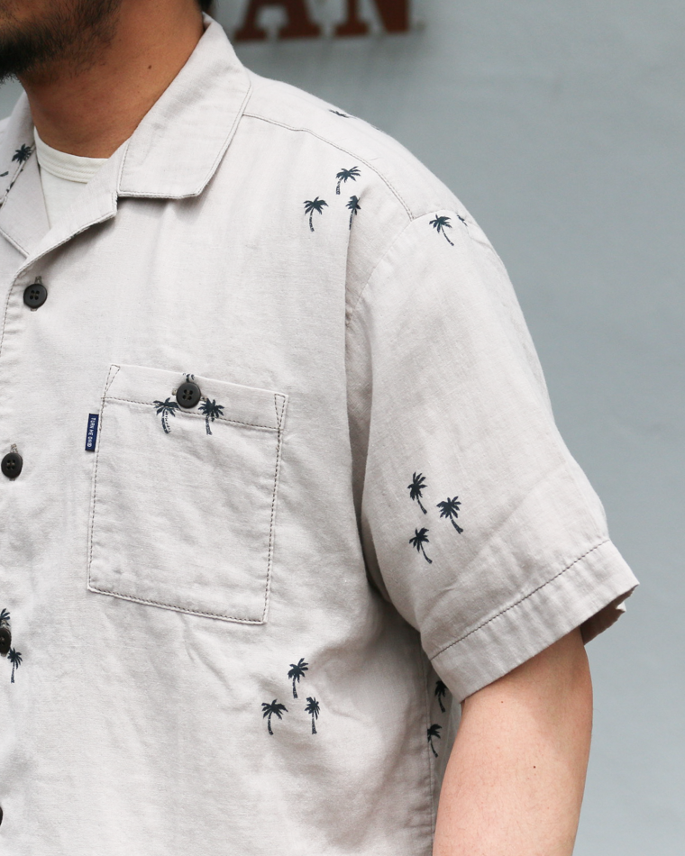 TURN ME ON Palm Tree Cotton Gauze Open collar Shirt Gray