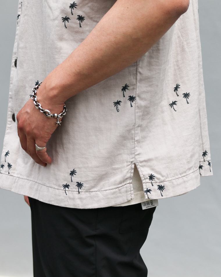 TURN ME ON Palm Tree Cotton Gauze Open collar Shirt Gray
