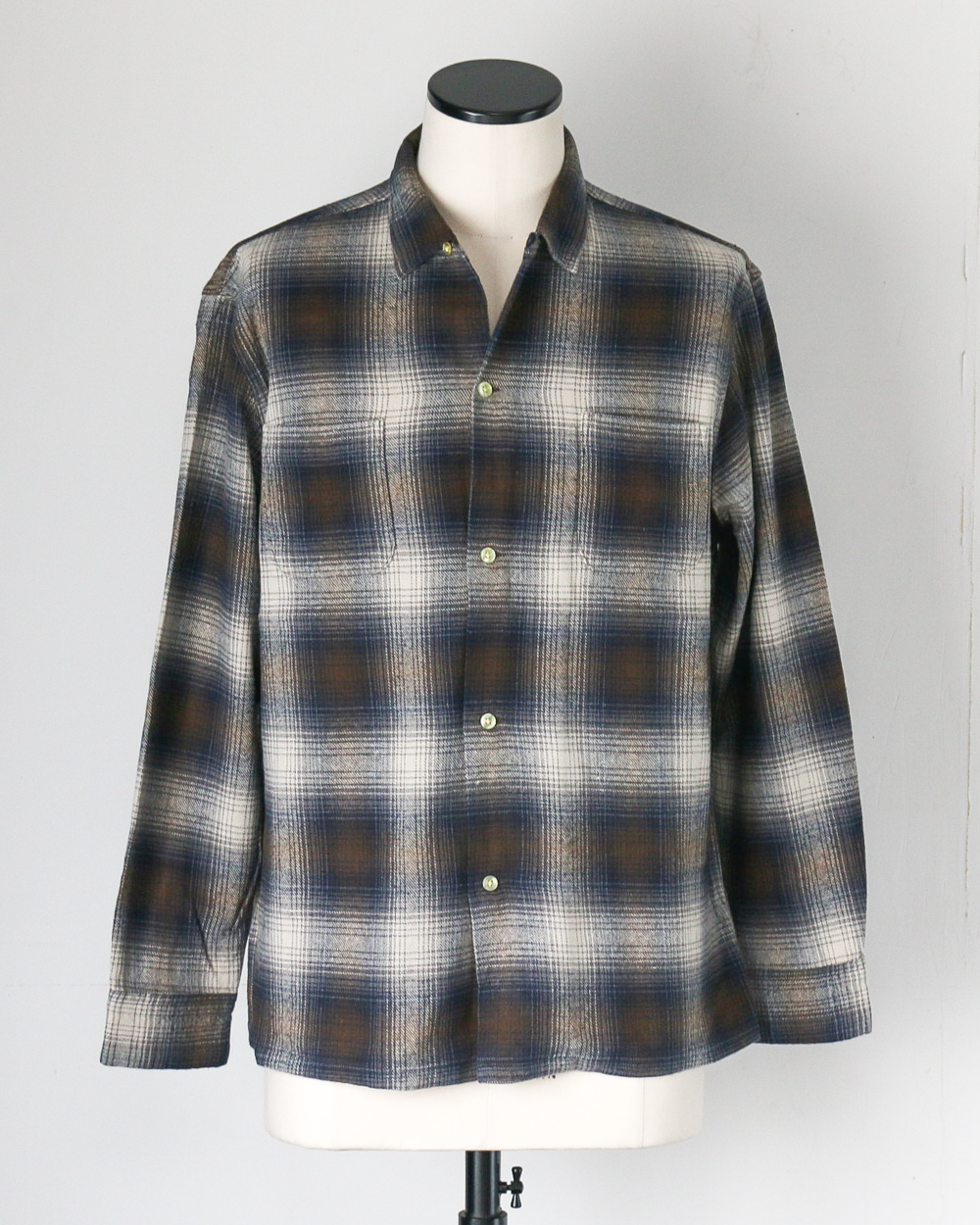TOWN CRAFT タウンクラフト tc24f018 Flannel Check Loop Collar Shirt Brown
