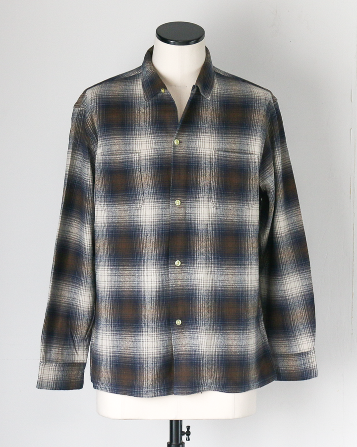 TOWN CRAFT タウンクラフト tc24f018 Flannel Check Loop Collar Shirt Brown