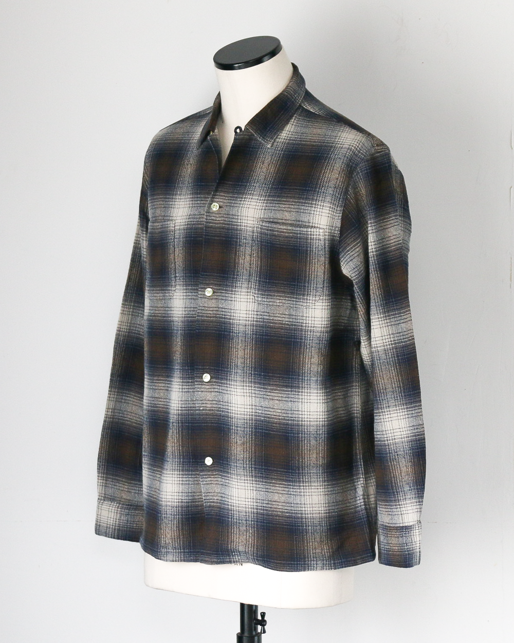 TOWN CRAFT タウンクラフト tc24f018 Flannel Check Loop Collar Shirt Brown