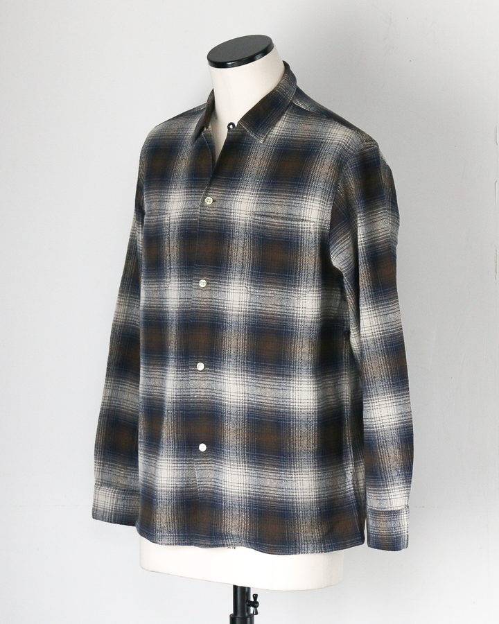 TOWN CRAFT タウンクラフト tc24f018 Flannel Check Loop Collar Shirt Brown