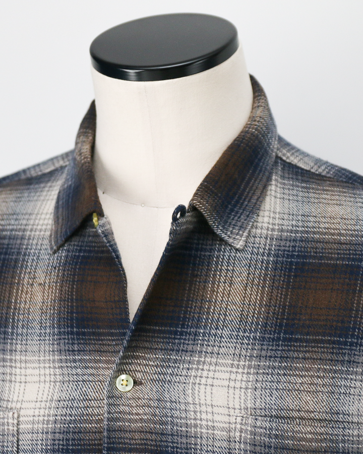 TOWN CRAFT タウンクラフト tc24f018 Flannel Check Loop Collar Shirt Brown