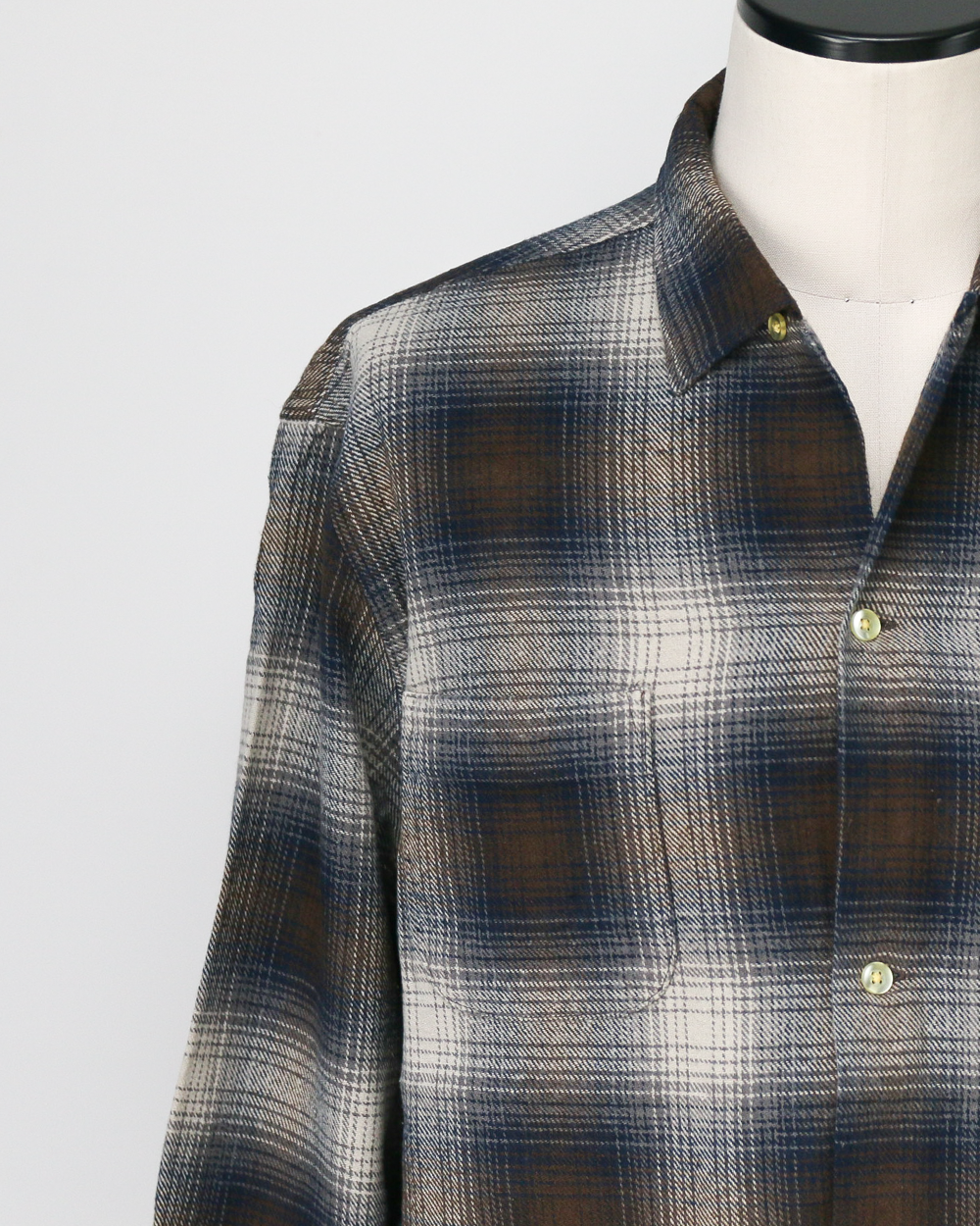 TOWN CRAFT タウンクラフト tc24f018 Flannel Check Loop Collar Shirt Brown