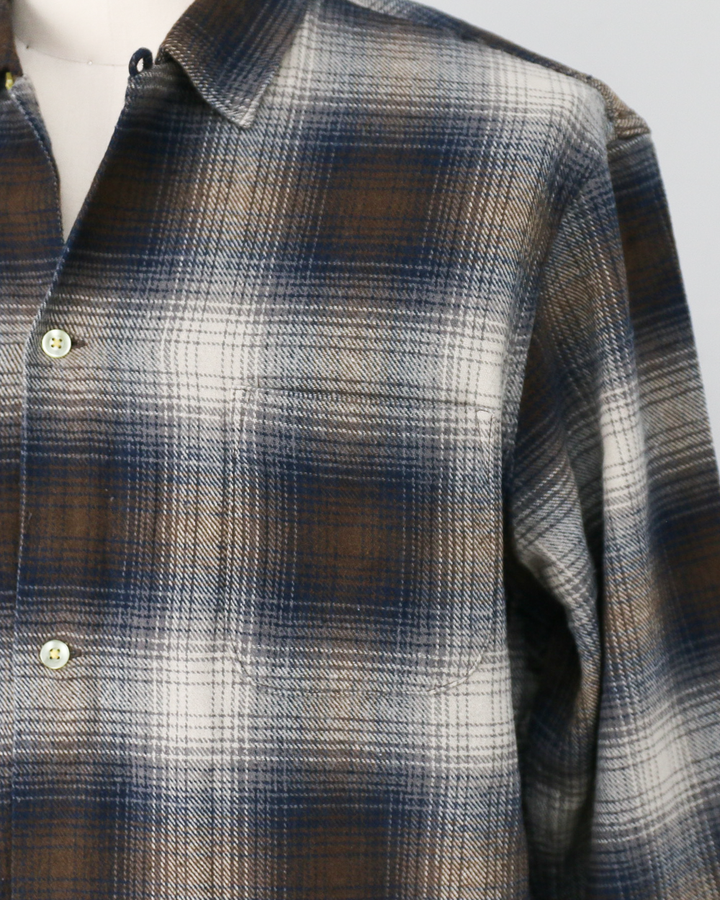 TOWN CRAFT タウンクラフト tc24f018 Flannel Check Loop Collar Shirt Brown