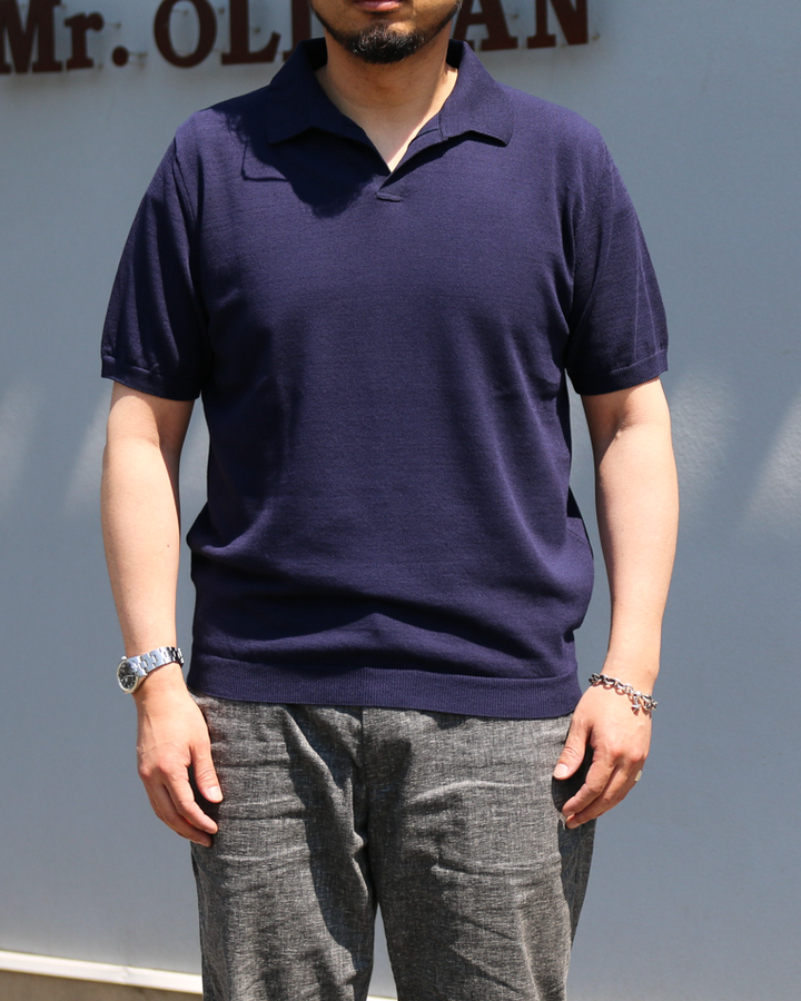 MOON CASTLE IC5 Ice Cotton Skipper Polo Neck Navy