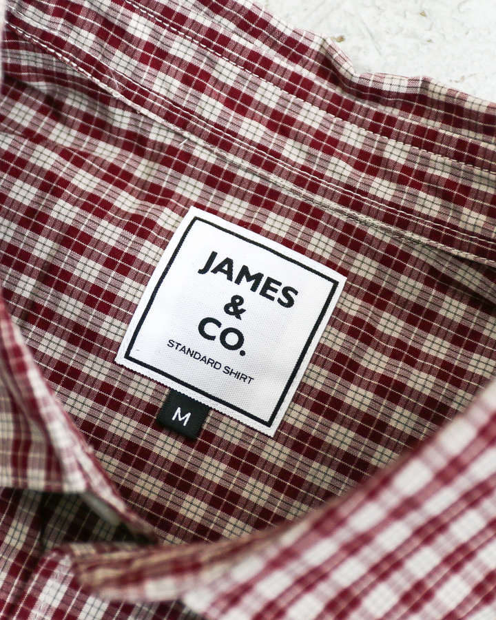 JAMES &amp; CO. STANDARD SHIRT Small Collar Big Shirt -Check- RED