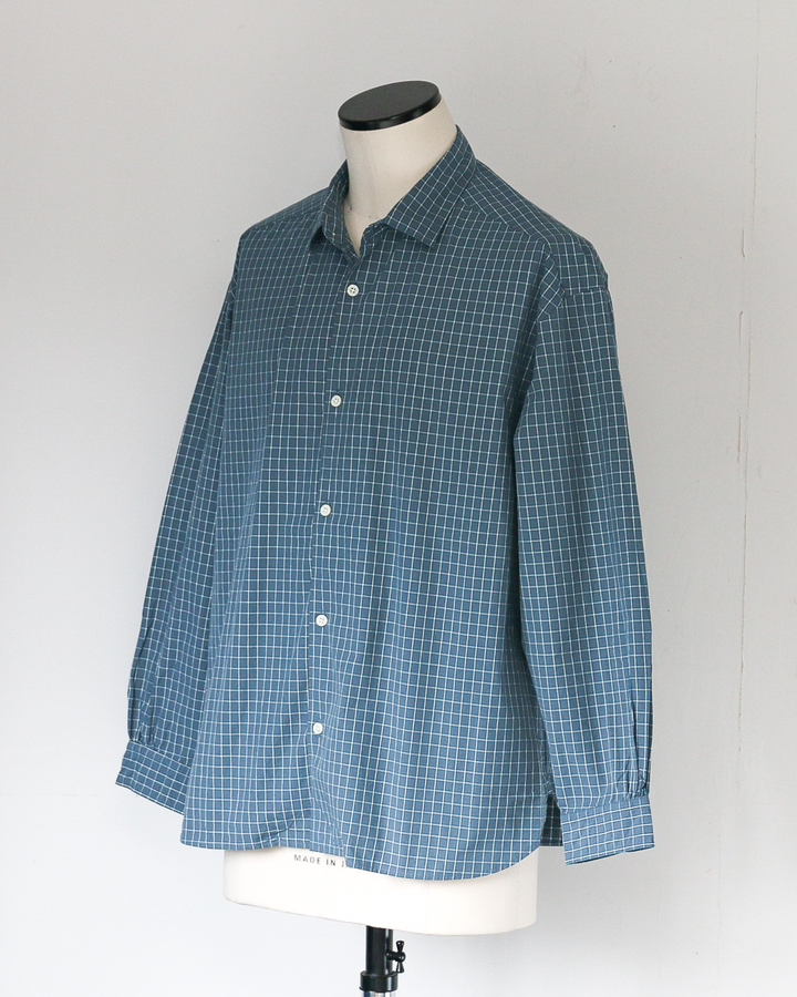 JAMES &amp; CO. STANDARD SHIRT Small Collar Big Shirt -Check- BLUE