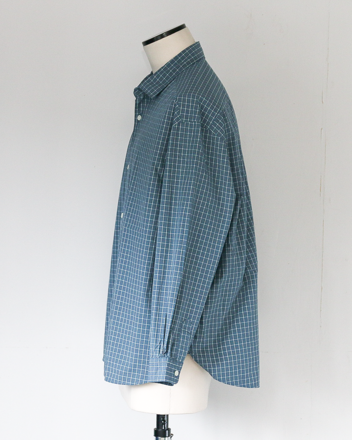 JAMES &amp; CO. STANDARD SHIRT Small Collar Big Shirt -Check- BLUE