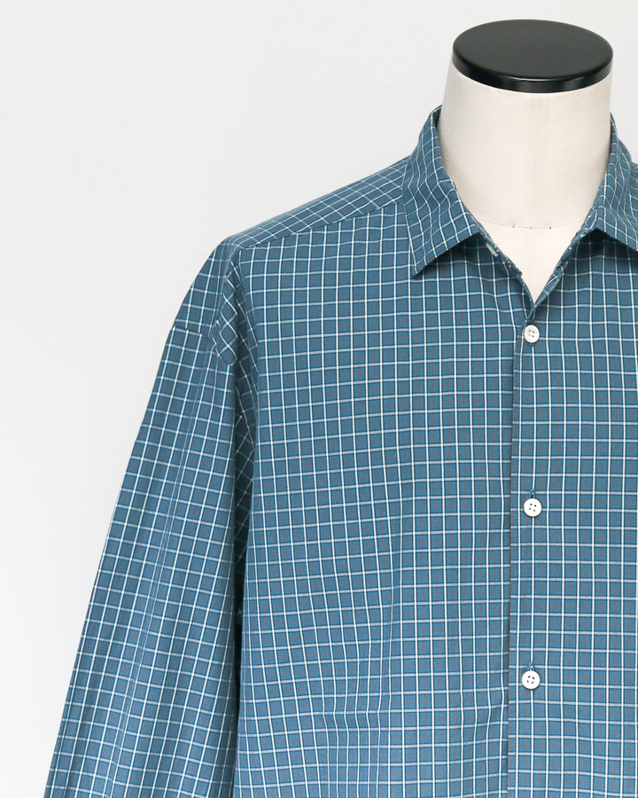 JAMES &amp; CO. STANDARD SHIRT Small Collar Big Shirt -Check- BLUE