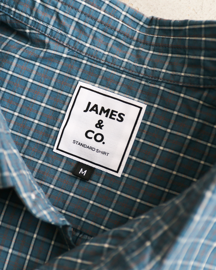JAMES &amp; CO. STANDARD SHIRT Small Collar Big Shirt -Check- BLUE