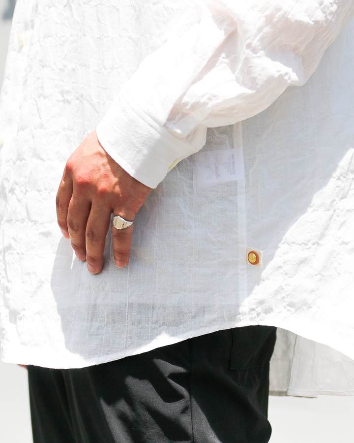 MASTER&amp;CO SHIRRING COTTON WIDE PLAIN SHIRT White